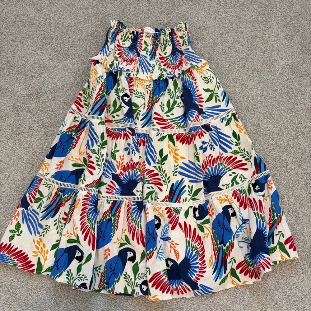 House of Harlow Linen Blend Skirt Womens XS Colorful Parrot Bird Tropical Beach